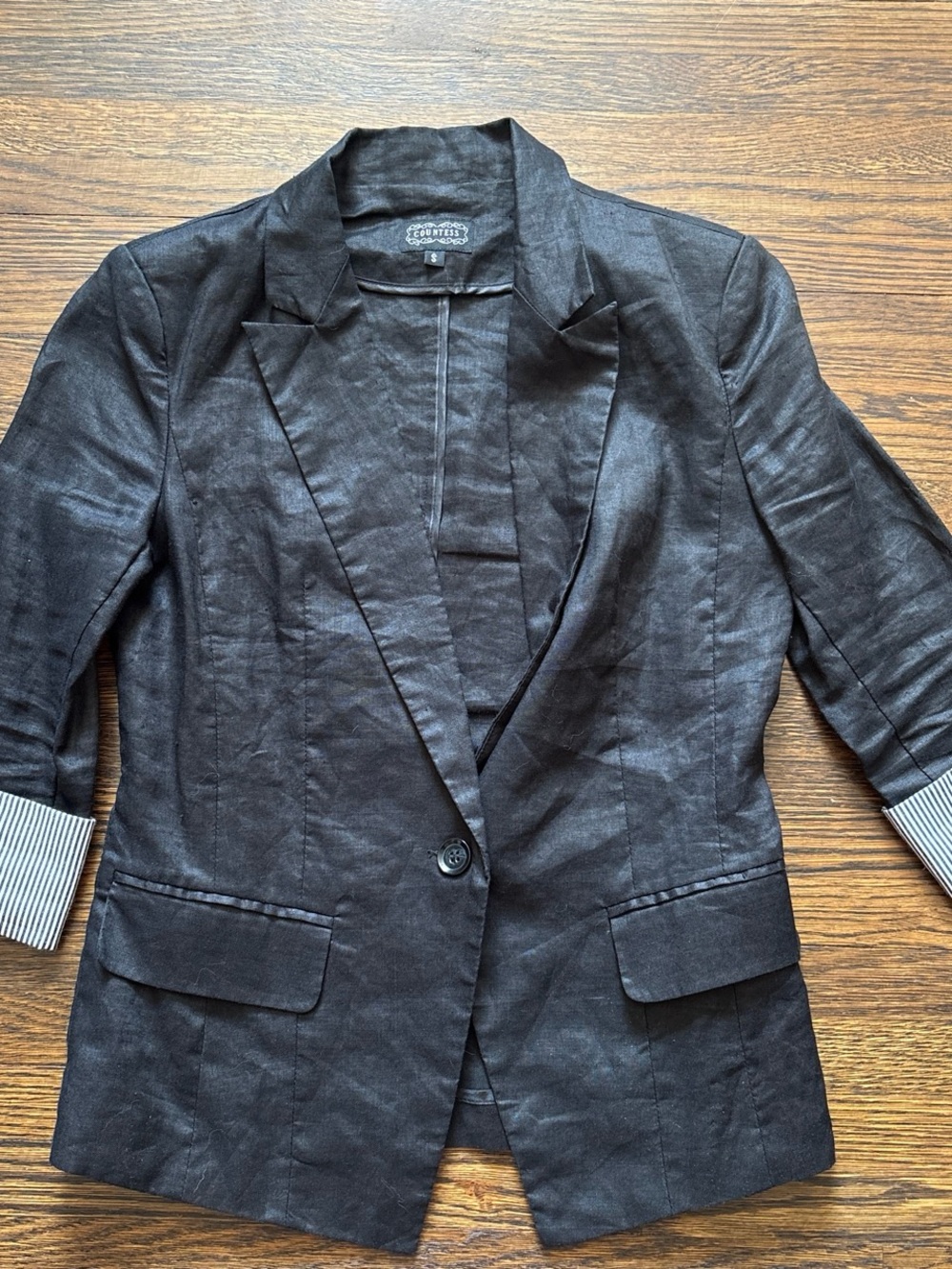 Countess Black Cropped Linen-Blend Blazer